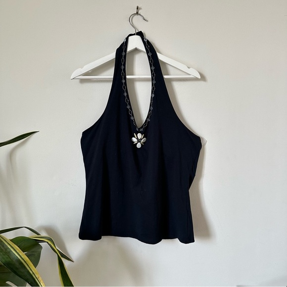NWT Oscar de La Renta Beaded Halter Top In Ink Size XL - Picture 3 of 8